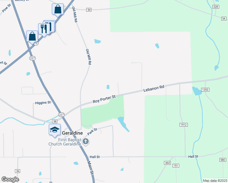 map of restaurants, bars, coffee shops, grocery stores, and more near 13354 Lebanon Road in Geraldine
