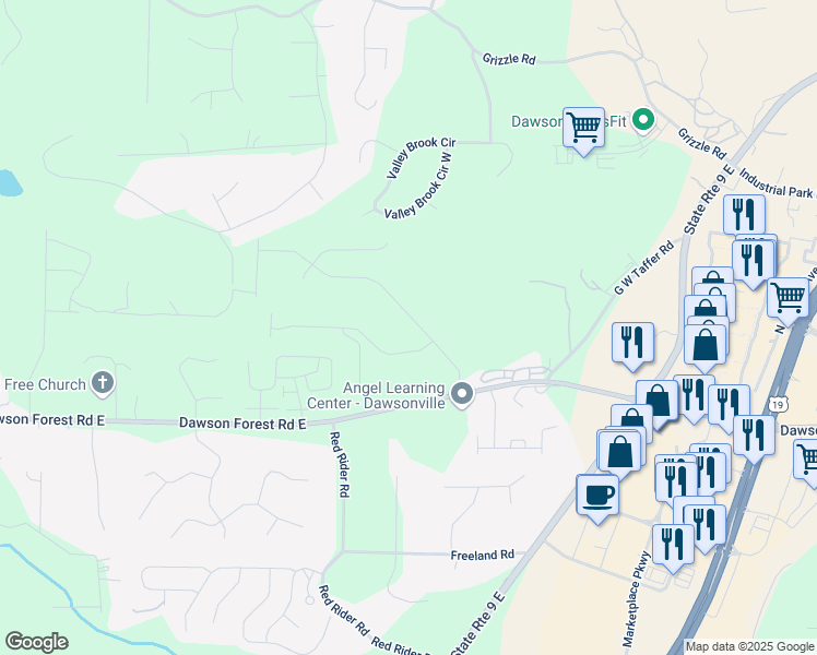 map of restaurants, bars, coffee shops, grocery stores, and more near 225 Magnolia Drive in Dawsonville