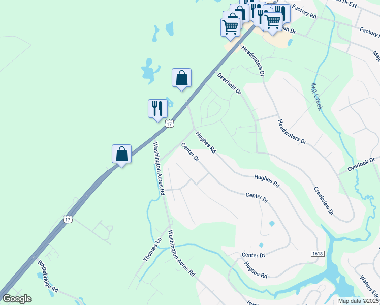 map of restaurants, bars, coffee shops, grocery stores, and more near 124 Center Drive in Hampstead