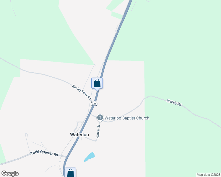 map of restaurants, bars, coffee shops, grocery stores, and more near 11275 US Highway 221 South in Waterloo