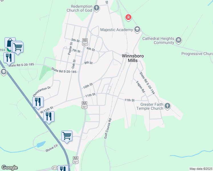 map of restaurants, bars, coffee shops, grocery stores, and more near 400 Maple Street in Winnsboro