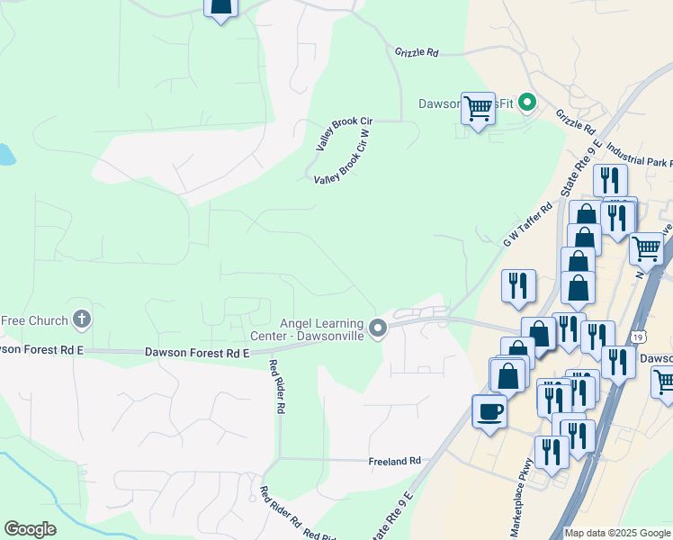 map of restaurants, bars, coffee shops, grocery stores, and more near 225 Magnolia Drive in Dawsonville