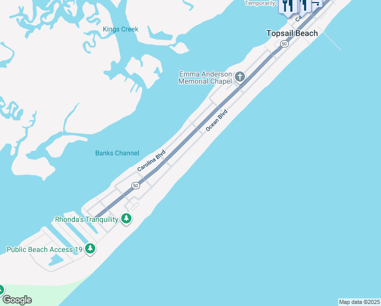 map of restaurants, bars, coffee shops, grocery stores, and more near 1307 Ocean Boulevard in Holly Ridge