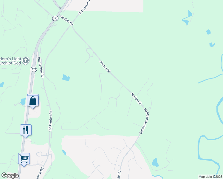 map of restaurants, bars, coffee shops, grocery stores, and more near 379 Jordan Road in Ball Ground