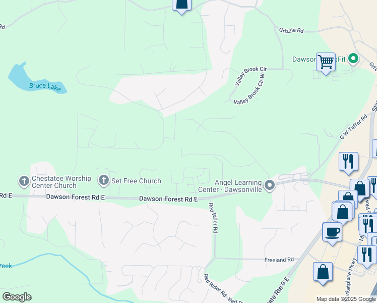 map of restaurants, bars, coffee shops, grocery stores, and more near 358 Timberland Avenue in Dawsonville