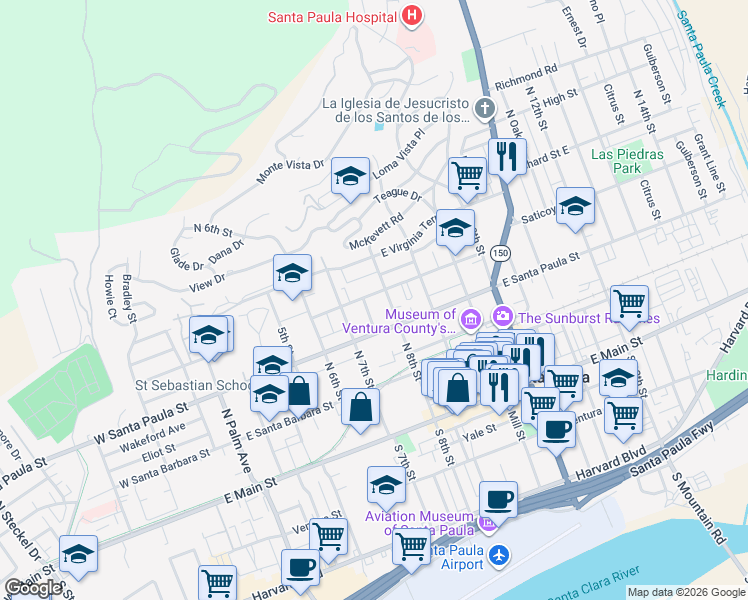 map of restaurants, bars, coffee shops, grocery stores, and more near 731 Glen Way in Santa Paula