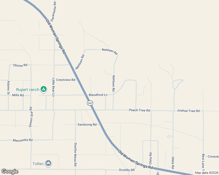 map of restaurants, bars, coffee shops, grocery stores, and more near 52067 Crestview Road in Johnson Valley