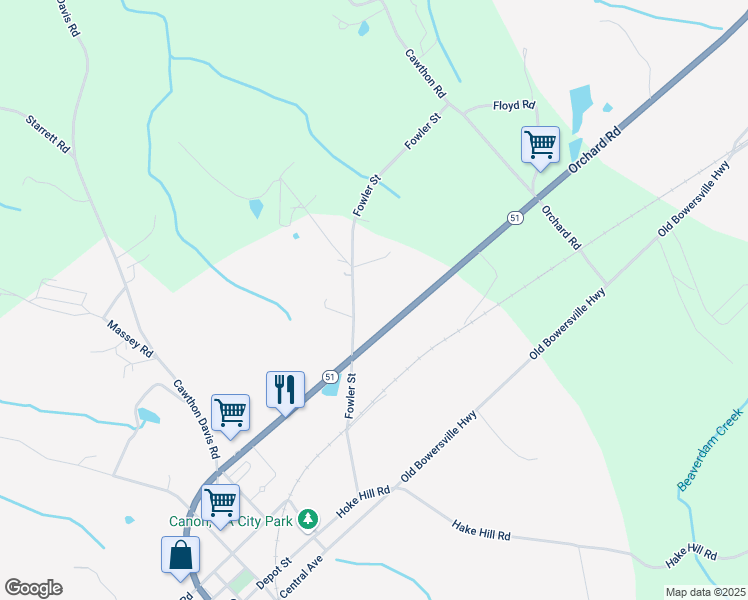 map of restaurants, bars, coffee shops, grocery stores, and more near 6171 Georgia 17 in Canon
