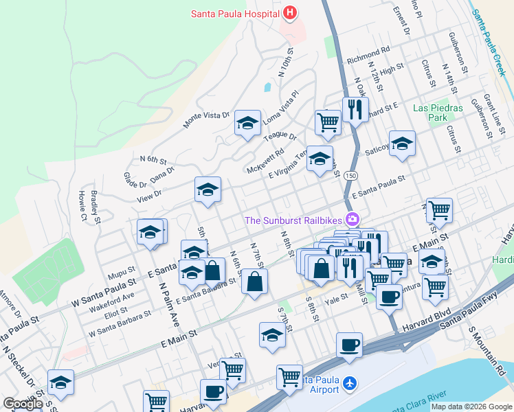map of restaurants, bars, coffee shops, grocery stores, and more near 731 Glen Way in Santa Paula