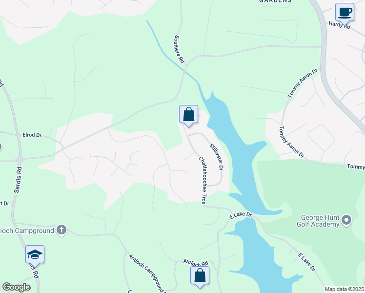 map of restaurants, bars, coffee shops, grocery stores, and more near 3079 Chattahoochee Trce in Gainesville