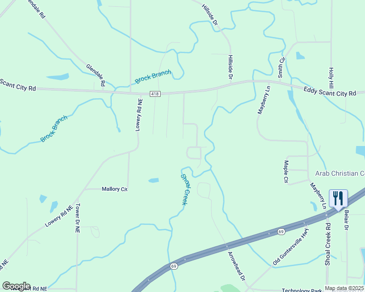 map of restaurants, bars, coffee shops, grocery stores, and more near 208 Temple Crossing in Arab