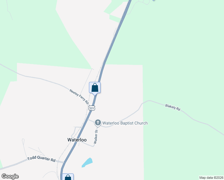 map of restaurants, bars, coffee shops, grocery stores, and more near 11275 US Highway 221 South in Waterloo