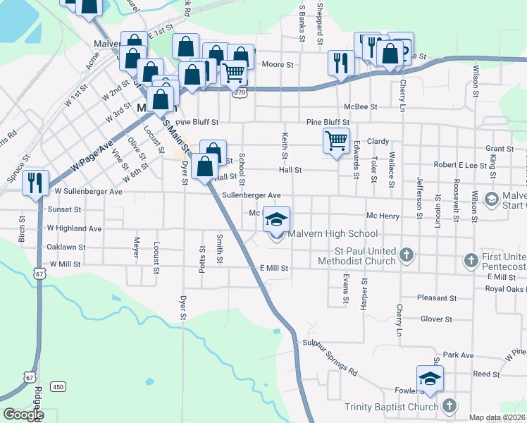 map of restaurants, bars, coffee shops, grocery stores, and more near 420 McHenry Street in Malvern