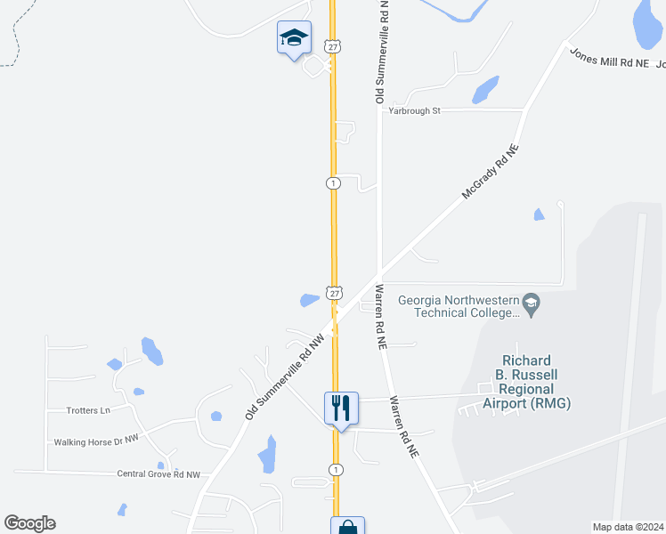 map of restaurants, bars, coffee shops, grocery stores, and more near 4787 Martha Berry Highway in Rome