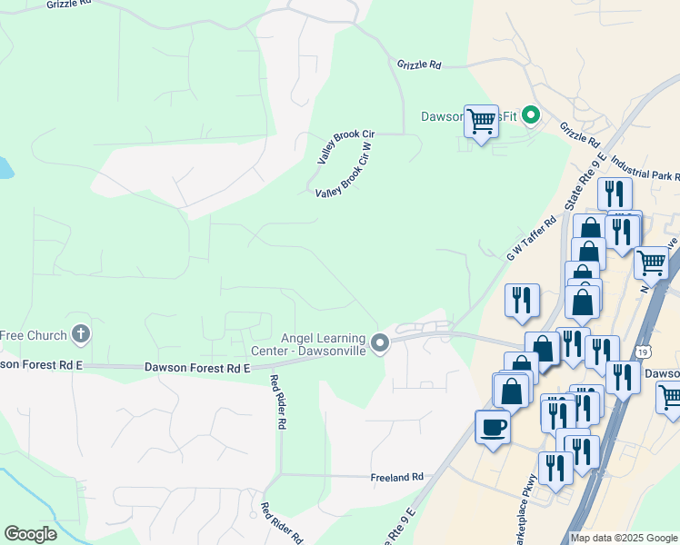map of restaurants, bars, coffee shops, grocery stores, and more near 262 Magnolia Drive in Dawsonville