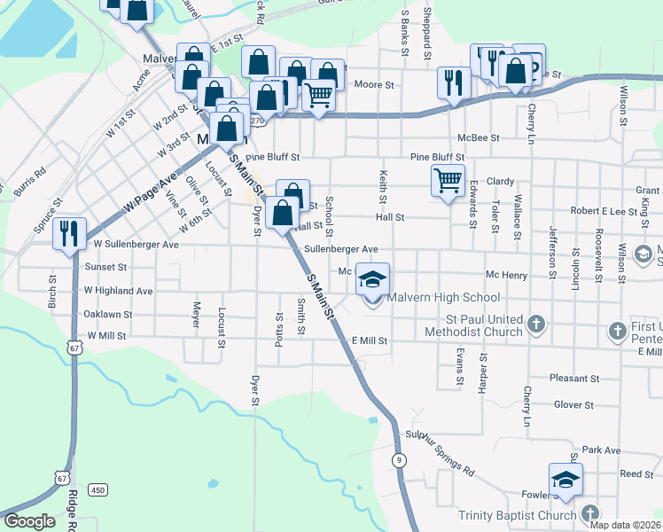 map of restaurants, bars, coffee shops, grocery stores, and more near 420 McHenry Street in Malvern