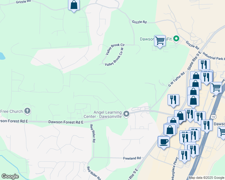 map of restaurants, bars, coffee shops, grocery stores, and more near 262 Magnolia Drive in Dawsonville