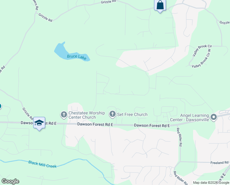 map of restaurants, bars, coffee shops, grocery stores, and more near 146 Paddock Place in Dawsonville
