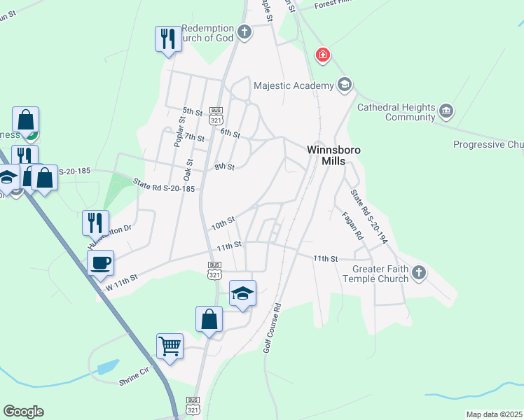 map of restaurants, bars, coffee shops, grocery stores, and more near 400 Maple Street in Winnsboro