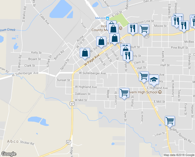 map of restaurants, bars, coffee shops, grocery stores, and more near 1223 Earnest Street in Malvern