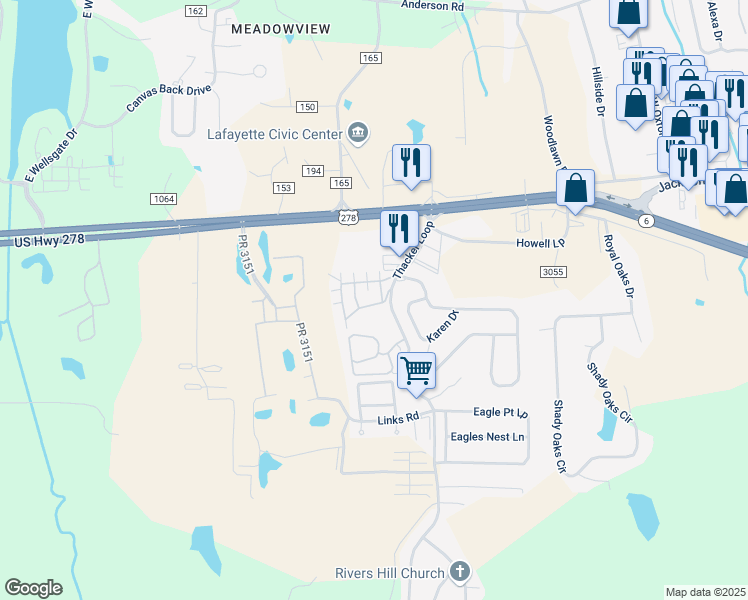 map of restaurants, bars, coffee shops, grocery stores, and more near 905 Private Road 3097 in Oxford