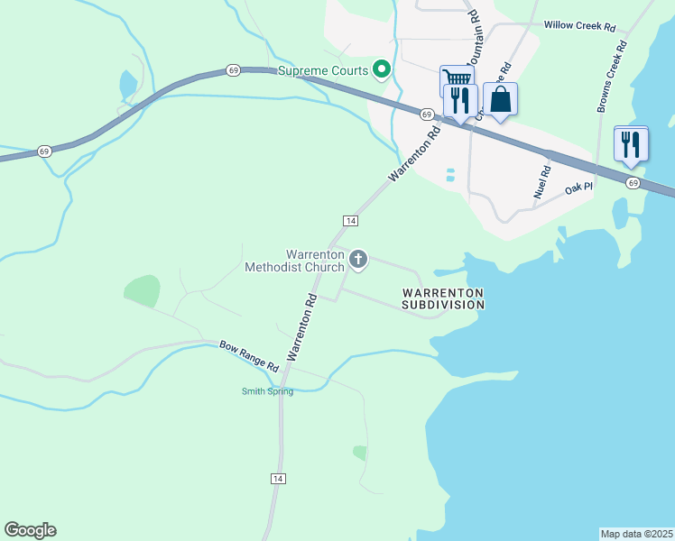 map of restaurants, bars, coffee shops, grocery stores, and more near 58 Shore Drive in Guntersville