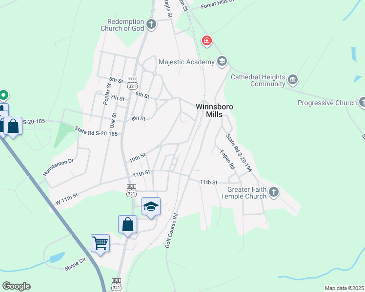 map of restaurants, bars, coffee shops, grocery stores, and more near 115 Birch Street in Winnsboro