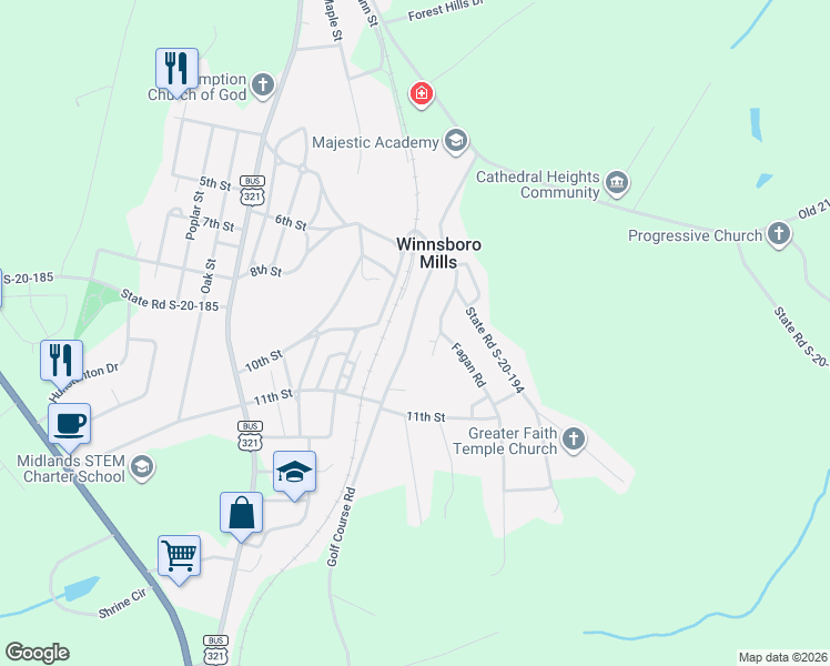 map of restaurants, bars, coffee shops, grocery stores, and more near 431 Golf Course Road in Winnsboro