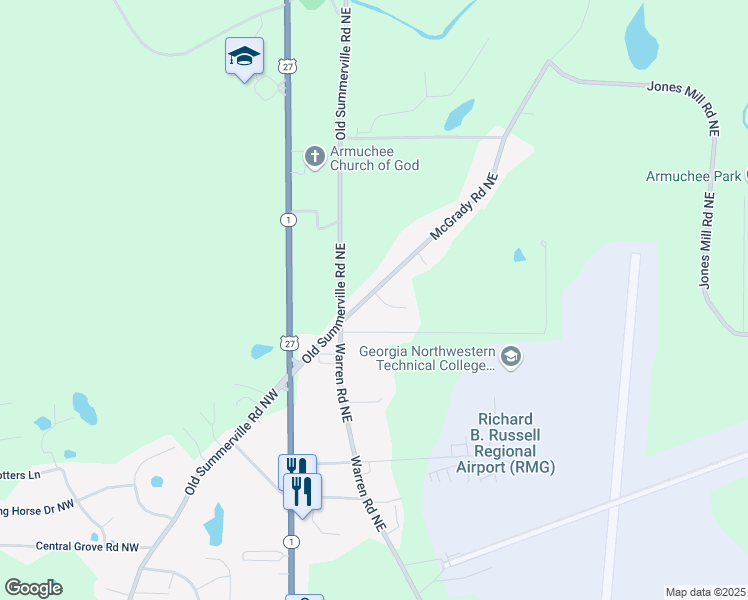 map of restaurants, bars, coffee shops, grocery stores, and more near 48 McGrady Road Northeast in Rome