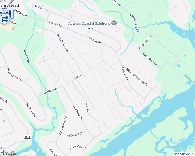 map of restaurants, bars, coffee shops, grocery stores, and more near 79 Knots Bend Drive in Hampstead