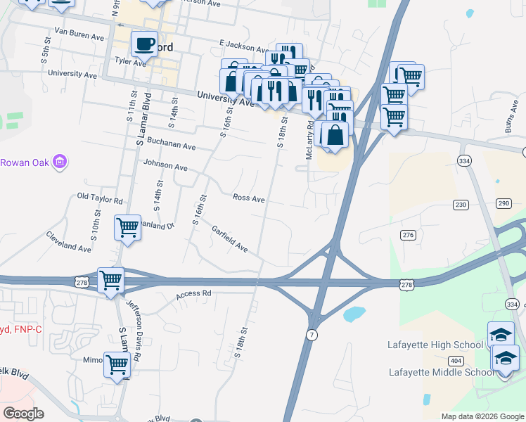 map of restaurants, bars, coffee shops, grocery stores, and more near 1792 Johnson Avenue in Oxford