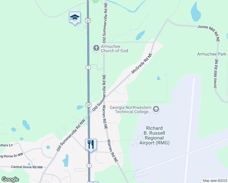 map of restaurants, bars, coffee shops, grocery stores, and more near 48 McGrady Road Northeast in Rome