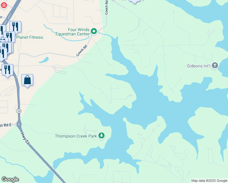 map of restaurants, bars, coffee shops, grocery stores, and more near 86 Sunset Drive in Dawsonville