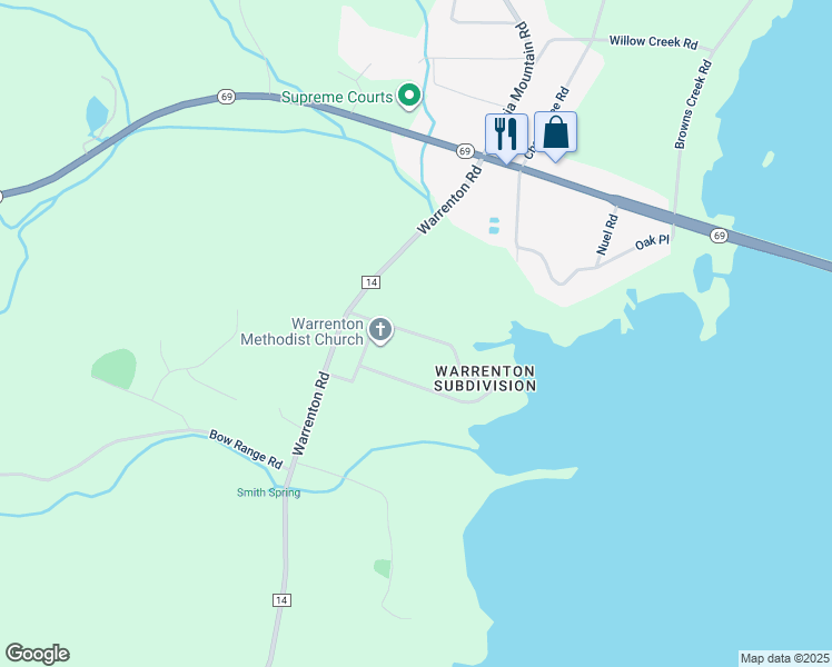 map of restaurants, bars, coffee shops, grocery stores, and more near 235 Warrenton Shores Drive in Guntersville