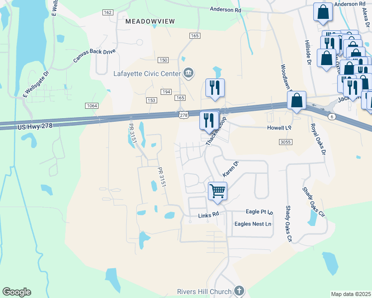map of restaurants, bars, coffee shops, grocery stores, and more near 502 Private Road 3097 in Oxford