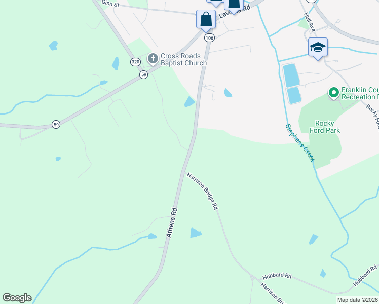 map of restaurants, bars, coffee shops, grocery stores, and more near 8400 Athens Road in Carnesville