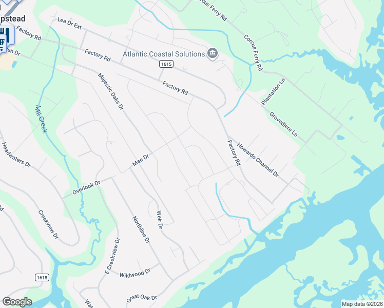 map of restaurants, bars, coffee shops, grocery stores, and more near 703 Mae Drive in Hampstead