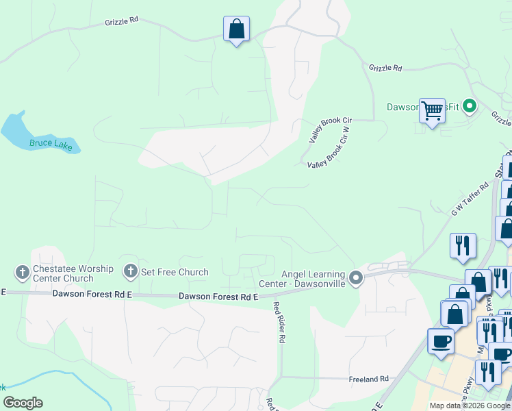 map of restaurants, bars, coffee shops, grocery stores, and more near 608 Magnolia Drive in Dawsonville