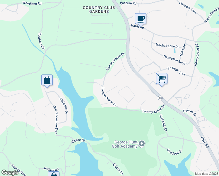 map of restaurants, bars, coffee shops, grocery stores, and more near 642 Tommy Aaron Drive in Gainesville