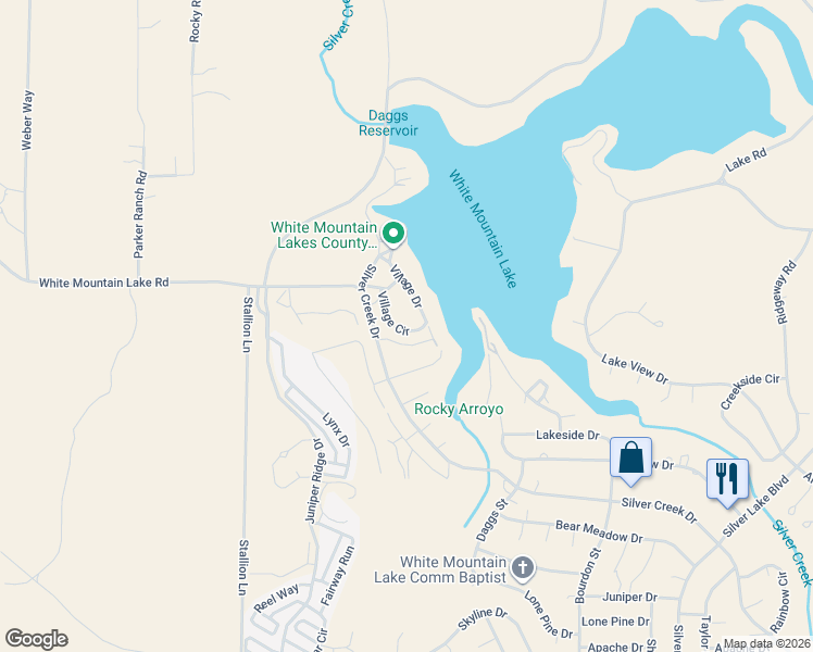 map of restaurants, bars, coffee shops, grocery stores, and more near 1981 Village Circle in Show Low
