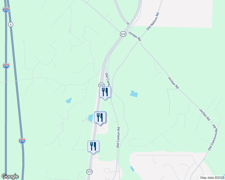 map of restaurants, bars, coffee shops, grocery stores, and more near 194 Old Nelson Road in Ball Ground