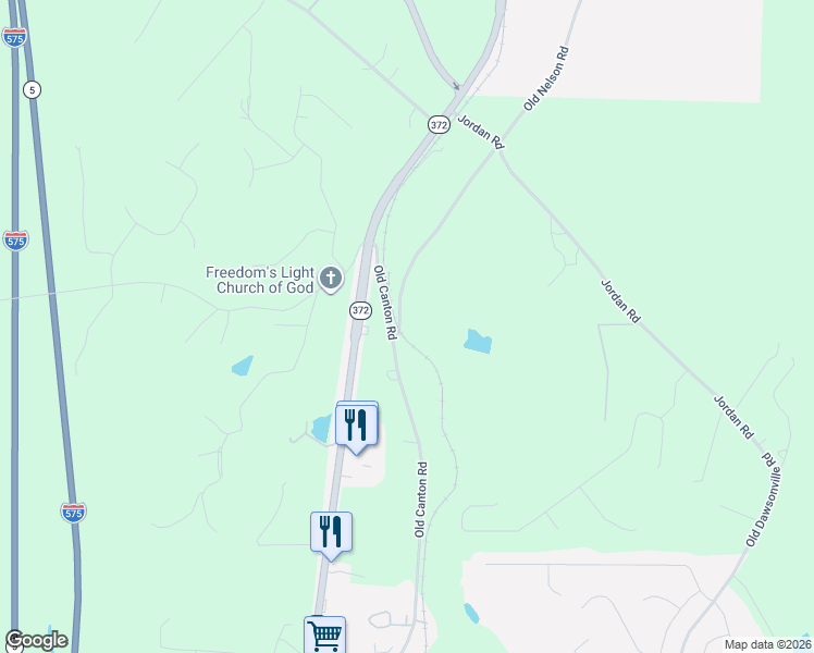 map of restaurants, bars, coffee shops, grocery stores, and more near 194 Old Nelson Road in Ball Ground