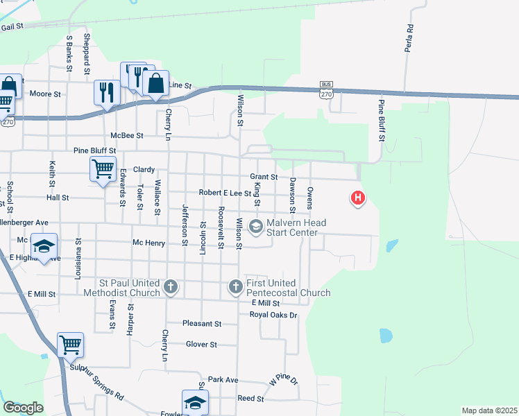 map of restaurants, bars, coffee shops, grocery stores, and more near 1810 Monroe Street in Malvern