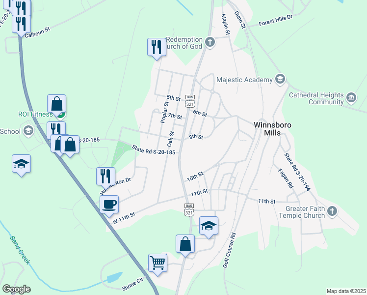 map of restaurants, bars, coffee shops, grocery stores, and more near 565 Columbia Road in Winnsboro