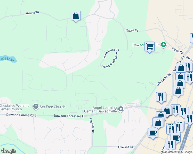 map of restaurants, bars, coffee shops, grocery stores, and more near 128 Longleaf Street in Dawsonville