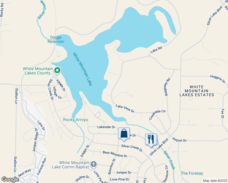map of restaurants, bars, coffee shops, grocery stores, and more near 8370 Lake View Drive in Show Low