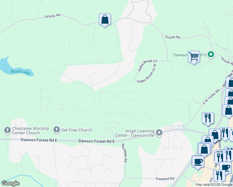 map of restaurants, bars, coffee shops, grocery stores, and more near 608 Magnolia Drive in Dawsonville
