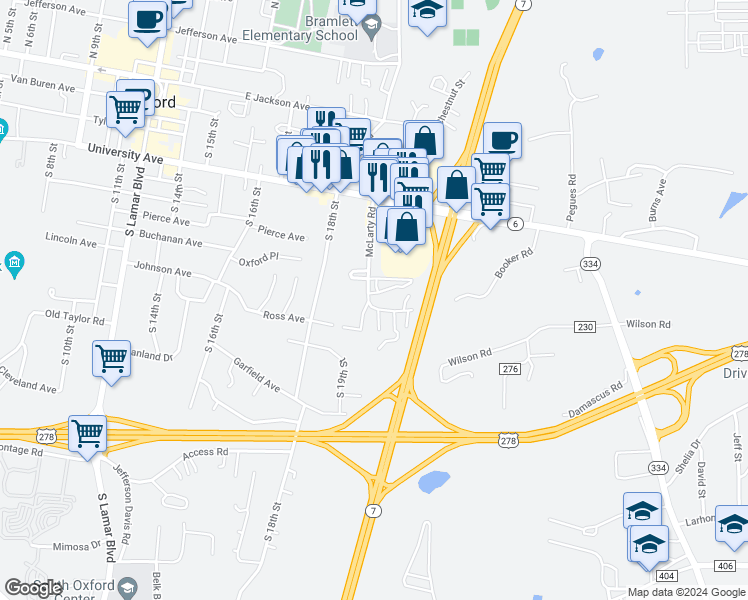 map of restaurants, bars, coffee shops, grocery stores, and more near 100 Fallsgrove Drive in Oxford