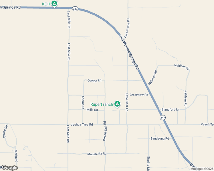 map of restaurants, bars, coffee shops, grocery stores, and more near 5975 Desert Star Road in Johnson Valley