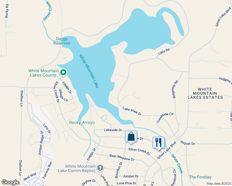 map of restaurants, bars, coffee shops, grocery stores, and more near 8370 Lake View Drive in Show Low